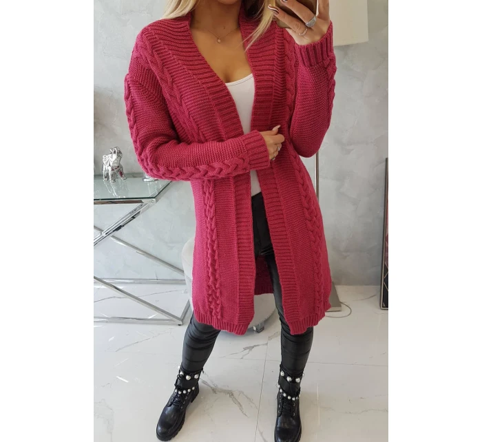 Sveter Cardigan kockovaný kockovaný fuchsiový