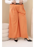 Dámske Plus veľkosť široké nohavice z viskózy s marhuľovým pásom Dámske Plus veľkosť široké nohavice z viskózy s marhuľovým pásom