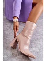 Damskie Lakierowane Botki Kozaki Beżowe Margit