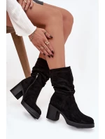 Dámské kotníkové boty s řasením na sloupku Černé model 21747845 - Boto