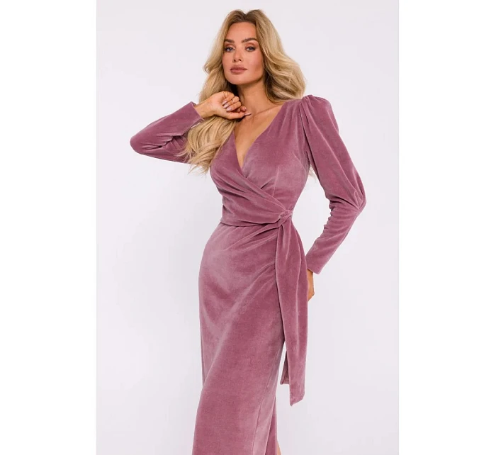 Dámske zamatové maxi šaty M828 ružové - Moe Dámske zamatové maxi šaty M828 ružové - Moe