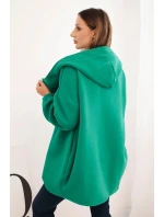 Dámska mikina s kapucňou s asymetrickým zipsom zelená