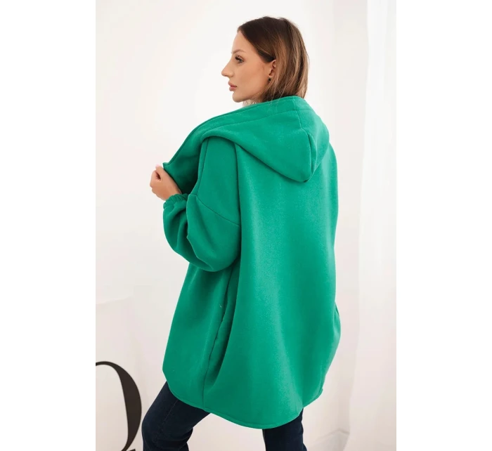 Dámska mikina s kapucňou s asymetrickým zipsom zelená