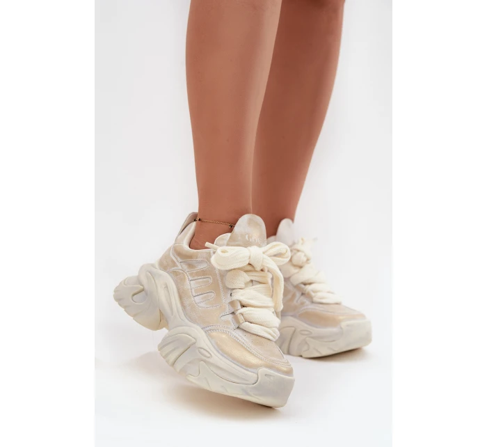 Kožené dámské tenisky model 21711755 Zlaté - Goe