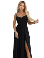 model 22015476 Dlouhé společenské šaty bez ramínek s rozparkem na nohou černé - numoco basic model 22015476 Dlouhé společenské šaty bez ramínek s rozparkem na nohou černé - numoco basic