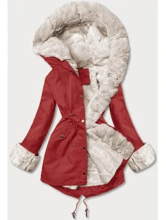 Tmavočervená bunda typu parka s kožušinovou odnímateľnou podšívkou (5M763-6)