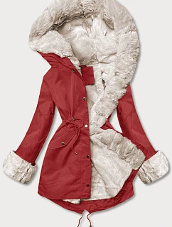 Parka s kožušinovou podšívkou tmavočervená (5M763-6)