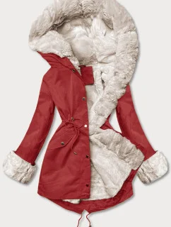 Tmavočervená bunda typu parka s kožušinovou odnímateľnou podšívkou (5M763-6)
