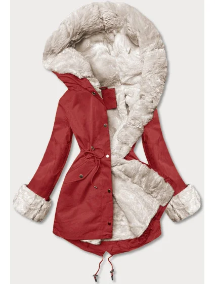 Parka s kožušinovou podšívkou tmavočervená (5M763-6)