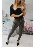 Kožené kalhoty vázané vpředu khaki barvy