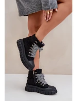 Dámské Zateplené Botky Trapery Na Platformě Černé model 21680175 - EVENTO Dámské Zateplené Botky Trapery Na Platformě Černé model 21680175 - EVENTO