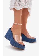 Dámské Pantofle Na Klínu S Páskem Džínové model 21699263 - Boto
