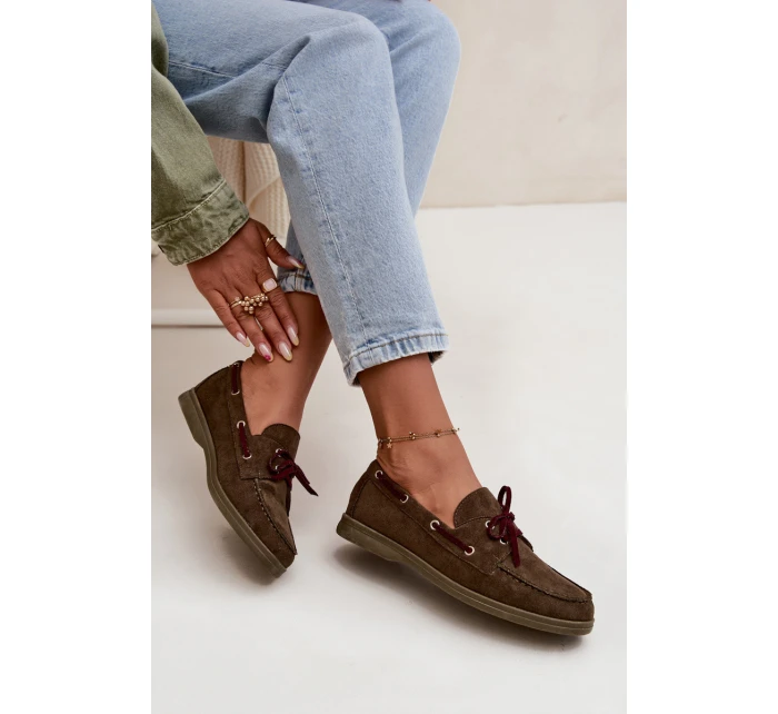 Półbuty Mokasyny Damskie Z Wiązaniem Ciemnozielone Calivra Półbuty Mokasyny Damskie Z Wiązaniem Ciemnozielone Calivra