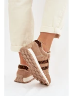 Dámské semišové tenisky na platformě Leopardí vzor model 22013938 Hnědé - S.Barski