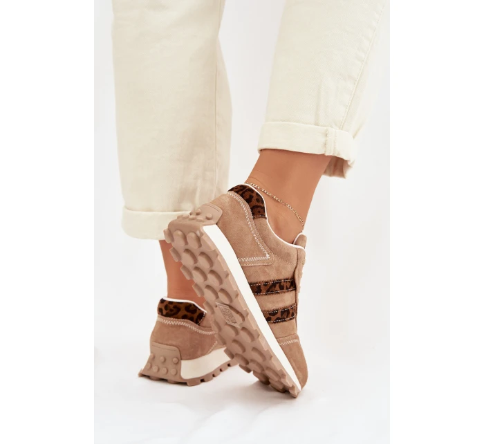Dámské semišové tenisky na platformě Leopardí vzor model 22013938 Hnědé - S.Barski