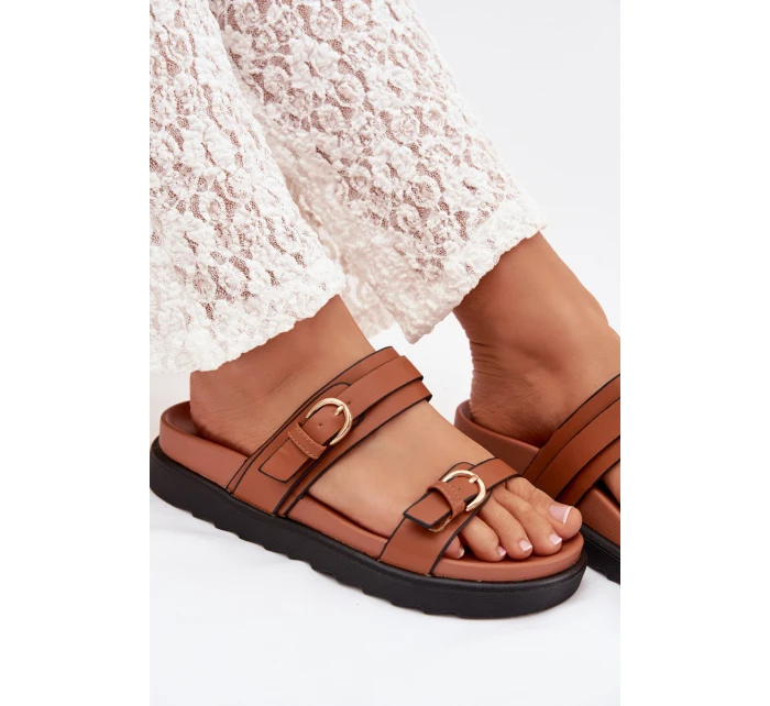 Dámské platformové nazouváky s pásky a zlatými sponami Camel Rirea