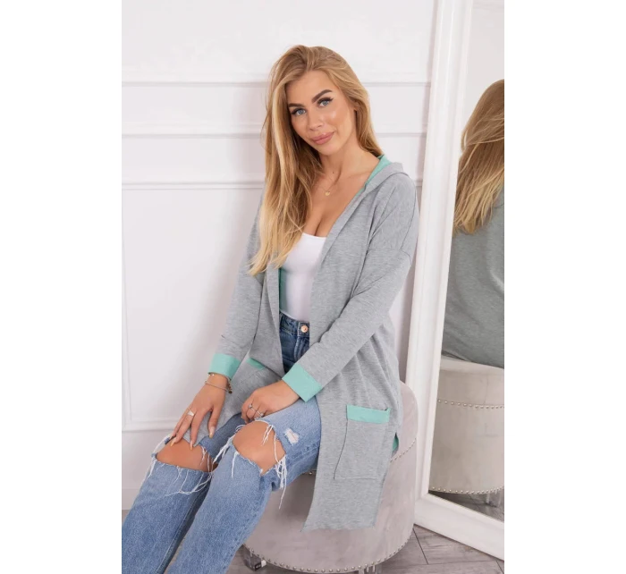 Dvojfarebná pláštenka s kapucňou 21679 mätová+šedá - Kesi