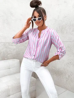 Ružová a svetlomodrá pruhovaná košeľová blúzka (739)