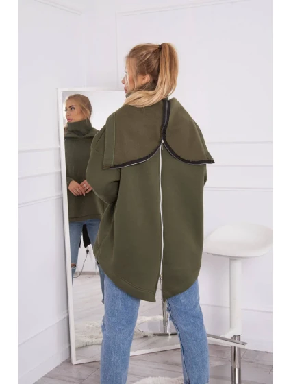 Zateplená mikina so zipsom na chrbte vo farbe khaki