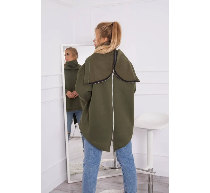 Zateplená mikina so zipsom na chrbte vo farbe khaki