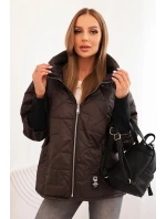 Dámská prošívaná bunda s krátkým střihem a stojáčkem hnědá