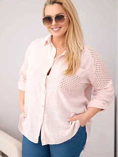 Dámske bavlnené tričko s golierom a čipkovou vložkou v tmavej púdrovo ružovej farbe