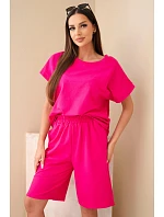 Dámska bavlnená súprava - tričko s krátkym rukávom a šortky s elastickým pásom fuchsiová