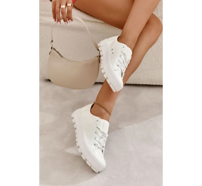 Modne Lakierowane Trampki Big Star KK274045 Białe Modne Lakierowane Trampki Big Star KK274045 Białe