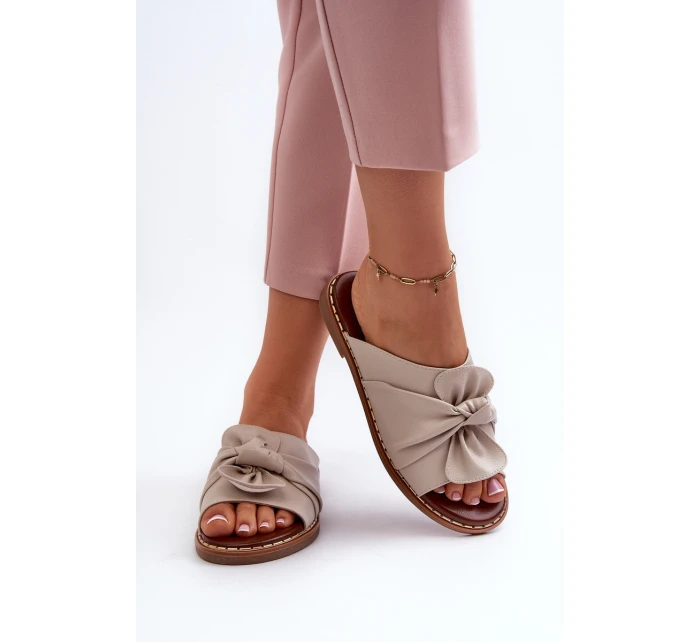 Klapki Damskie Na Płaskim Obcasie Beżowe Nelvira