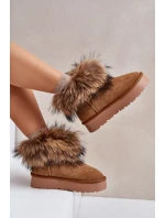 Skórzane Śniegowce Na Platformie Z Futerkiem Camel Avirisa