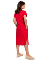 B222 Safari šaty s vreckami s chlopňou - červené