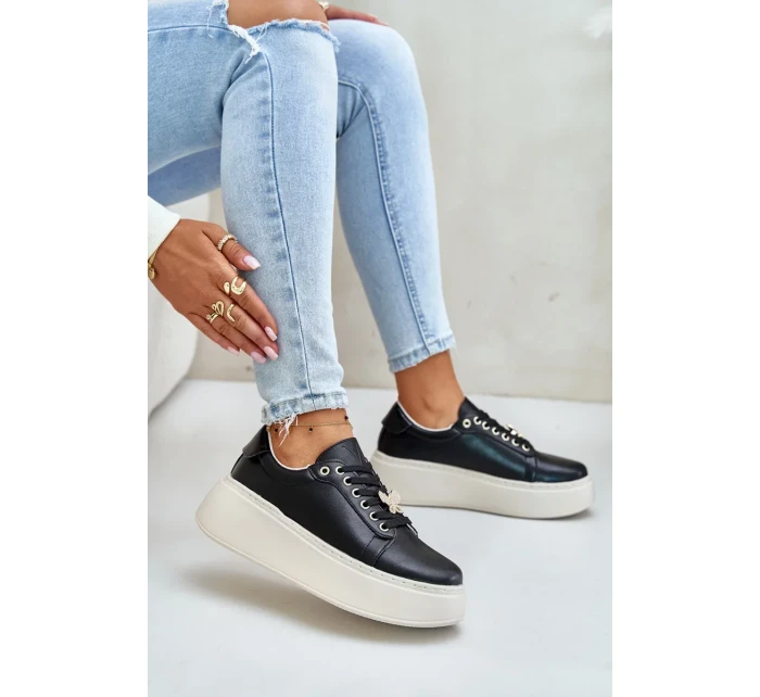 Dámske kožené tenisky na platforme s brošňou Vinceza Black