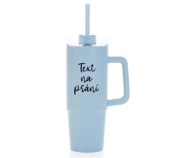 TEXT NA PŘÁNÍ - světle modrý cestovní termohrnek s průhledným víčkem 900 ml TEXT NA PŘÁNÍ - světle modrý cestovní termohrnek s průhledným víčkem 900 ml