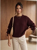Sweter damski oversize bordowy model 22363332 - FashionStreet Sweter damski oversize bordowy model 22363332 - FashionStreet