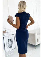 318-5 Elegantné MIDI šaty s krásnym výstrihom - ZELENÉ