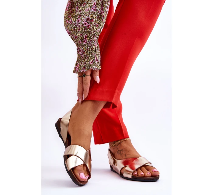 kožené sandály na suchý zip Zlaté model 21617359 - Zazoo