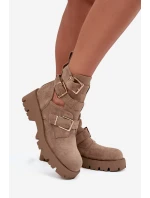 Botki Damskie Z Paskami I Złotymi Klamrami Beżowe Helisse Botki Damskie Z Paskami I Złotymi Klamrami Beżowe Helisse