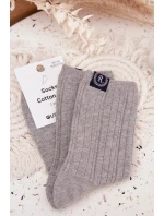 Bavlněné ponožky pruhované dámské světle šedé