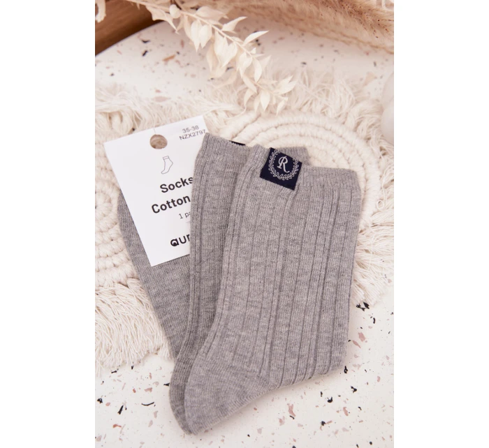 Bavlněné ponožky pruhované dámské světle šedé