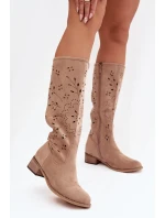 Ažurové dámské kozačky na klínu Khaki Helinna