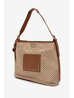 Beige kabelka s pleteným a přívěskem na léto Fayette
