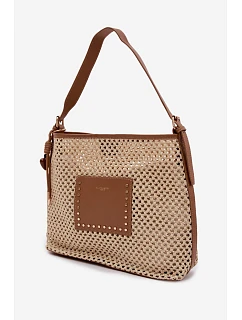 Beige kabelka s pleteným a přívěskem na léto Fayette