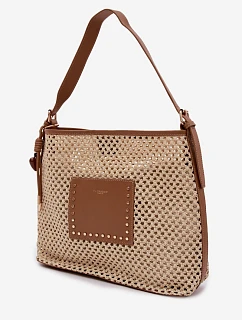 Beige kabelka s pleteným a přívěskem na léto model 22111684 - Flora&Co