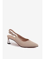 Kožené dámské sandály na podpatku Vinceza 66922 Béžové