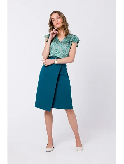 model 18360346 Sukně áčkového střihu se zavinovacími detaily modrá - STYLOVE