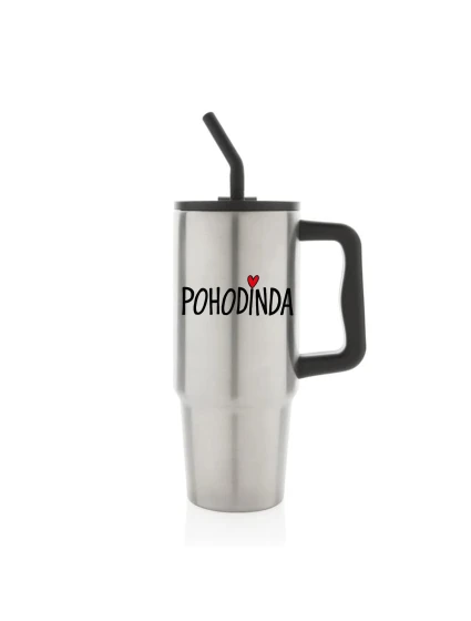 POHODINDA - stříbrná cestovní termoska s barevným víčkem 900 ml