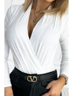 Dámske body vo farbe ecru s preloženým obálkovým výstrihom 375-4