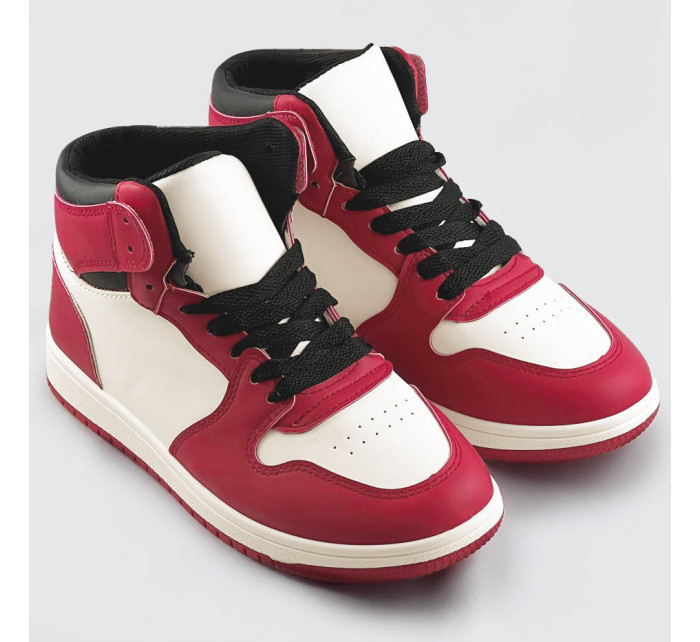 Červeno-biele dámske tenisky sneakers nad členky (XA069)