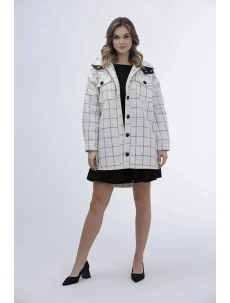 Dámska károvaná košeľová bunda vo farbe ecru (AG3-1813)