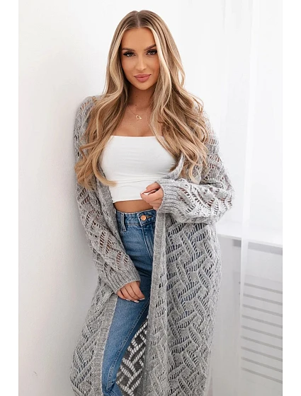 Svetr dlouhý kardigan Super KID model 20247443 šedý - K-Fashion
